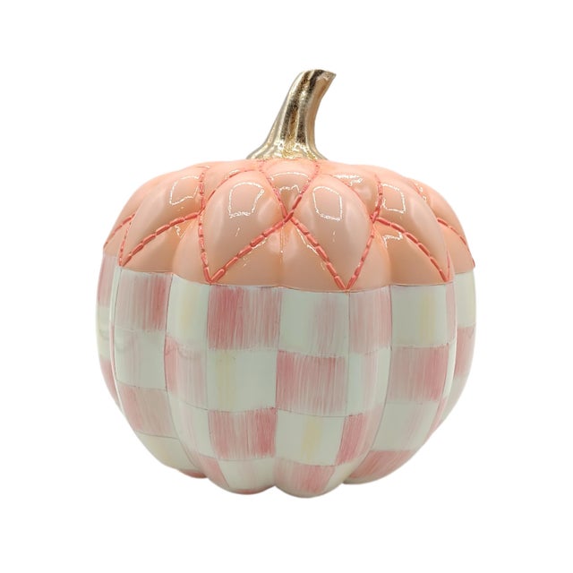 American MacKenzie-Childs Rosy Check Fairytale Quilted Pumpkin For Sale - Image 3 of 5