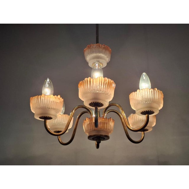 Mid-Century Czech Brass and Frosted Glass 6-Arm Chandelier, Železný Brod, 1960s For Sale - Image 18 of 18