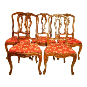 19th Century Italian Beechwood Matched Side Dining Chairs- Set of 5