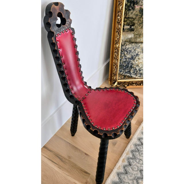 Vintage Spanish Brutalist Tripod Chair With Red Leather Upholstery For Sale In Dallas - Image 6 of 14