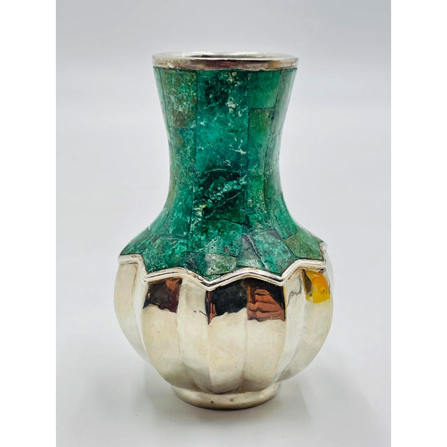 Mexican Vintage Emilia Castillo Silver & Malachite Vase, Mexican Silversmithing For Sale - Image 3 of 13