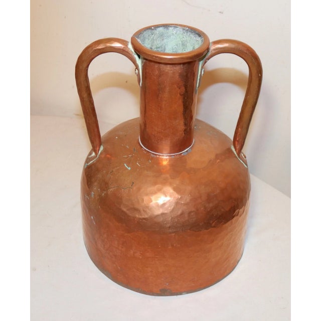 19th Century Antique Hand Made Hammered Thick Copper Double Handle Metal Moonshine Jug Pot 2 For Sale - Image 5 of 9