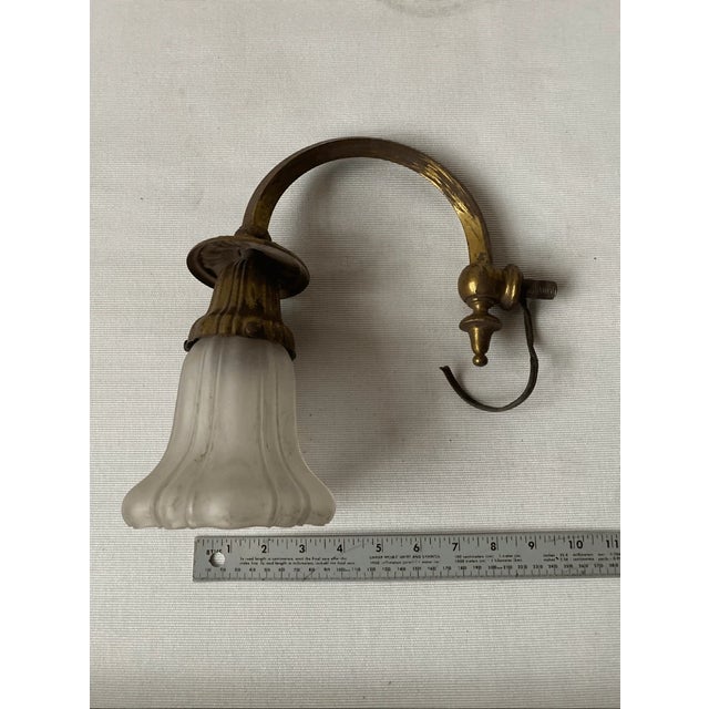 Vintage Art Nouveau Style Wired Arm & Glass Shade Chandelier Sconce For Sale - Image 4 of 6