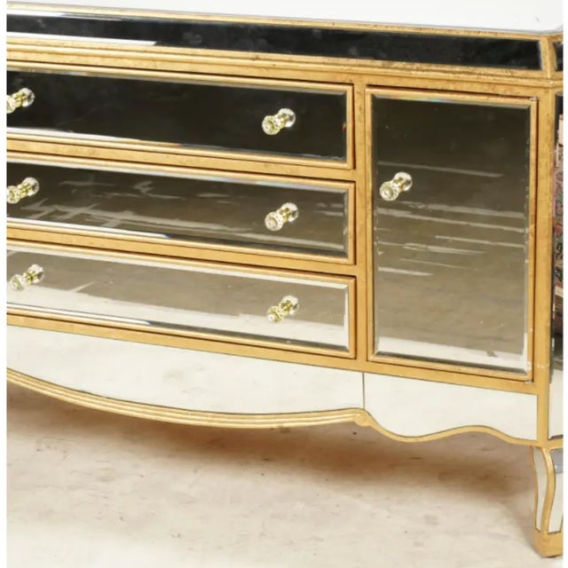Wood Late 20th Century Hollywood Regency Giltwood and Mirrored Glass Sideboard With Crystal Knobs For Sale - Image 7 of 8