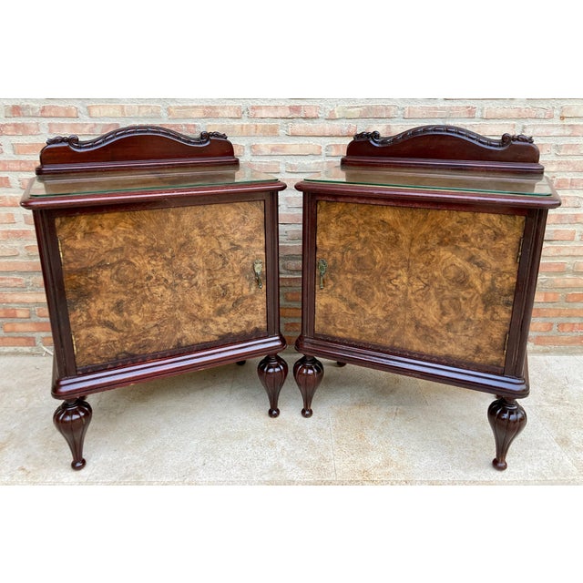 Brown Mid 20th Century Spanish Nightstands in Wood Set of 2 For Sale - Image 8 of 18