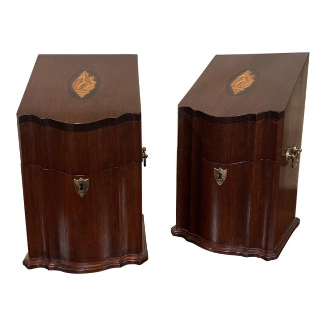 Mid 20th Century Inlaid Mahogany Knife Boxes - a Pair For Sale