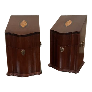 Mid 20th Century Inlaid Mahogany Knife Boxes - a Pair