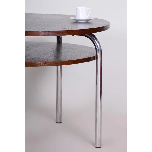 Bauhaus Round Oak Side Table attributed to Vichr & Co, 1930s For Sale - Image 10 of 10