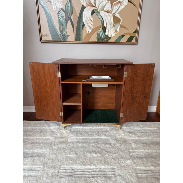 1970s Vintage 1970s MCM Teak Wood Converted Bar Cabinet For Sale - Image 5 of 12
