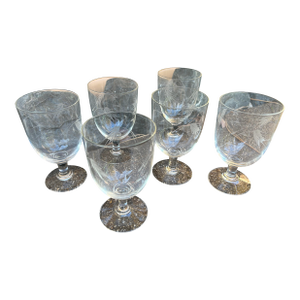 1960s Set of Six Sasaki Wine/Water Goblets Iconic Etched Wheat Pattern
