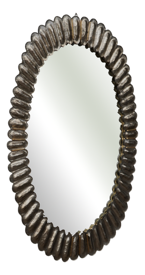 Mid-Century Style Oval Silver anf Murano Glass and Brass Wall Mirror, Italy, 2000
