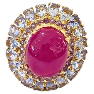 Bochic “Orient” Ruby, Amethyst and Multi Gem Cocktail ring In 18K Gold and Silver, Size 7 For Sale