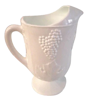 Mid-Century Large White Harvest Grape Milk Glass Footed Pitcher
