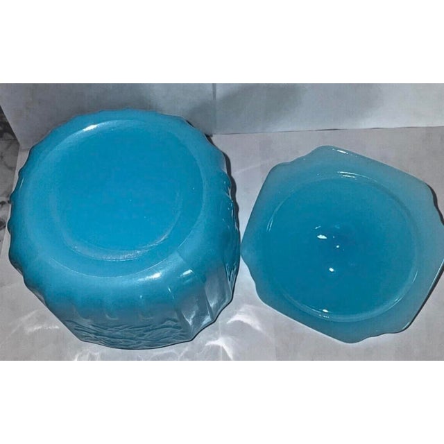 Rare Baby Blue Mayfair Open Rose Depression Glass Cookie Jar For Sale - Image 12 of 12