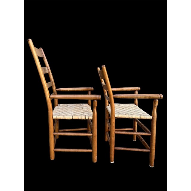 American “Mom and Pop” Antique Americana High Country, Birdseye Maple, Ladder-Back Mid to Late 1800’s - Set of 2 For Sale - Image 3 of 11