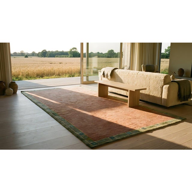 1930s Pink-Rose Open Field Antique Austrian Art Nouveau Vienna Werkstatte Rug 9'4" X 13'6" Knotted Wool Carpet For Sale - Image 12 of 14