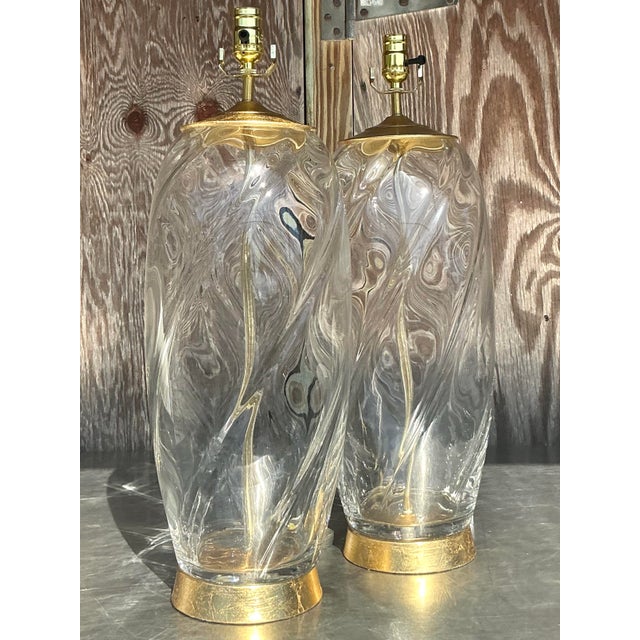 Transparent Vintage Boho Glass Swirl Lamps - a Pair For Sale - Image 8 of 11