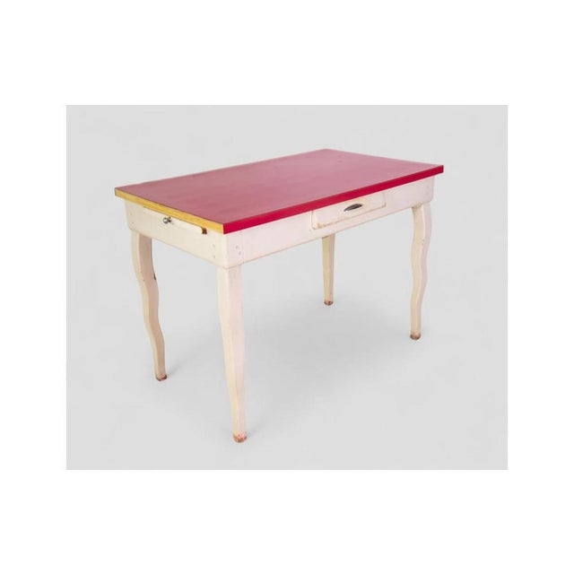 Vintage Kitchen Table with Red Formica Top and Shaped Legs For Sale - Image 12 of 13