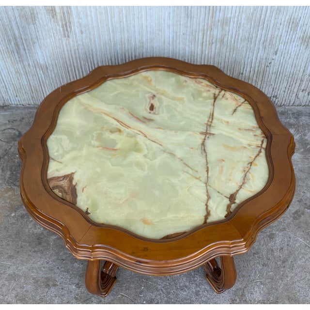 Brown 19th Green Onyx Fleur Form Top with Oak Legs Coffee Table For Sale - Image 8 of 18
