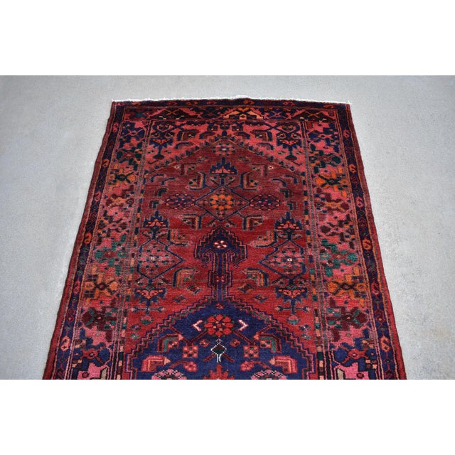 Vintage 1940s Persian Geometric Kurdish Juff Handwoven Wool Rug - 3'9" X8'4" For Sale - Image 4 of 7