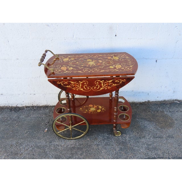 French French Inlay Drop Leaf Bar Server Tea Coffee Cart 6339 For Sale - Image 3 of 18