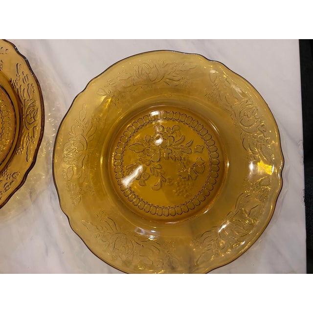 Vintage Kig Indonesia Amber Pressed Glass Dinner Plates For Sale - Image 4 of 5