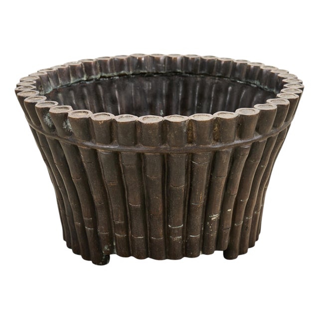 Cast Bronze Faux Bamboo Jardinière Planter With Verdigris For Sale