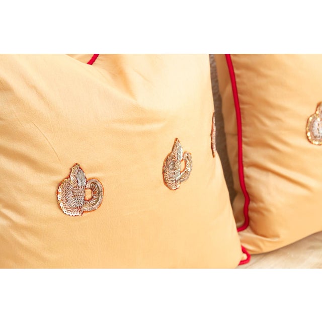 Pair of Naksh Zardozi-Embroidered Silk Pillow Covers For Sale - Image 4 of 8