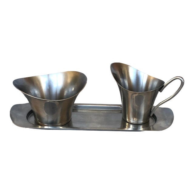 Selandia Designs Mid Century Modern Stainless Steel Sugar Creamer Set For Sale