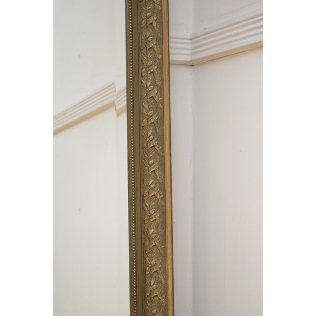 Wood Belle Époque French Gilded and Olive Green Wall Mirror with Ribbon Crest, 1900s For Sale - Image 7 of 15