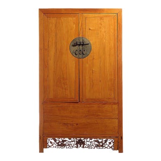 Antique Large Armoire With Carved Detailed Panel From China, 19th Century For Sale