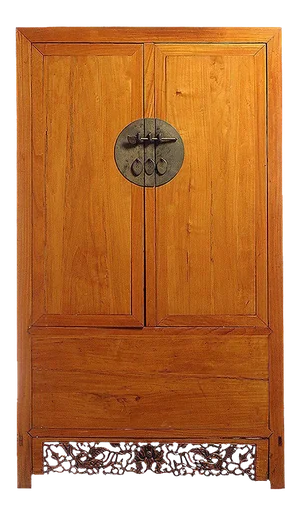 Antique Large Armoire With Carved Detailed Panel From China, 19th Century