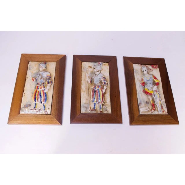 Italian Framed Figural Warrior Terracotta/Porcelain Enamel Panels - Set of 3 For Sale - Image 13 of 13