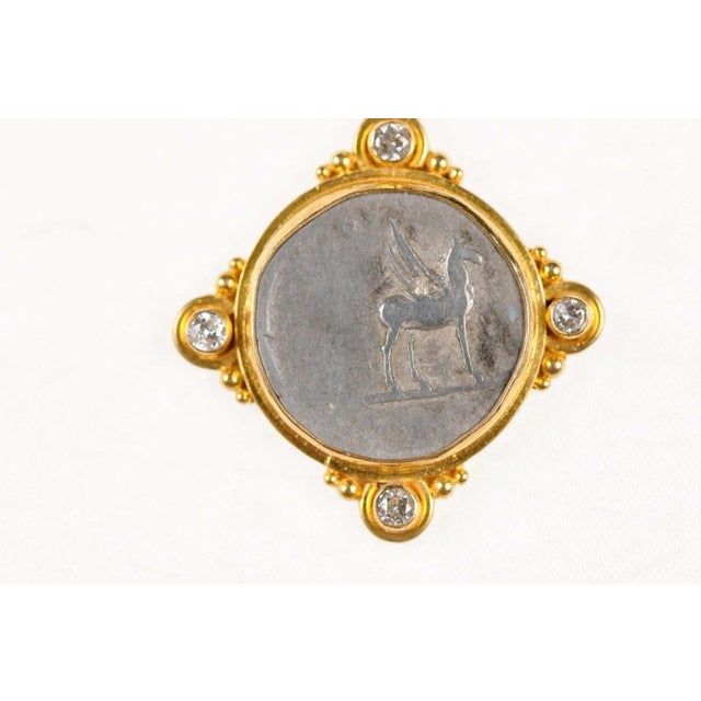 White Antique Roman Denarius Coin in 22k Pendant W/Diamonds For Sale - Image 8 of 12