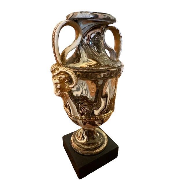 Late 18th Century Wedgwood and Bentley Agate Ware Small Two Handled Urn on Basalt Base, Wedgwood Seal Under the Base For Sale - Image 9 of 11