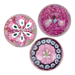 Murano Vintage Fratelli Toso and Barbini Murrine Flowers Italian Art Glass Paperweights - Set of 3