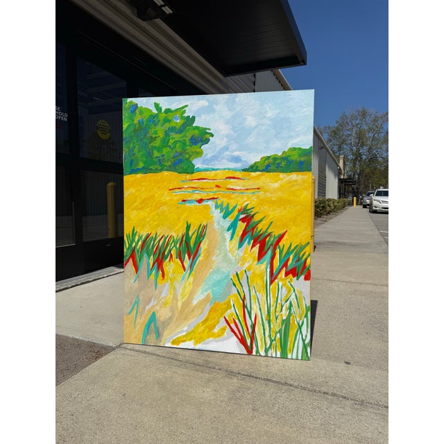 Large colorful coastal marsh landscape painting based off of the many marsh lands found in coastal South Carolina. The...