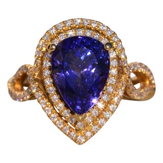 The 35th Avenue: Pear Shaped Tanzanite and Diamond Double Halo Ring For Sale