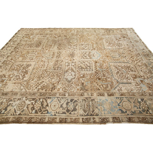 Allover Designed Persian Heriz Antique Wool Rug in Light Brown From the 1920s For Sale In New York - Image 6 of 10