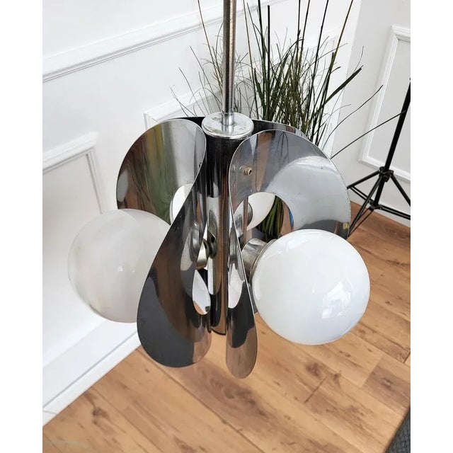 Space Age Italian Metal Glass Balls Pendant Suspension Hanging Light, 1960s For Sale - Image 6 of 9