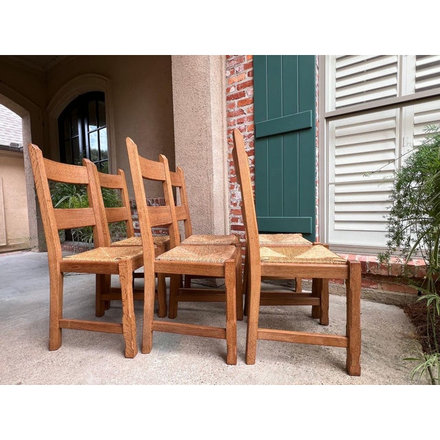 Set 6 Vintage French Ladder Back Dining Chairs Rush Seat Oak Country Farmhouse For Sale In Dallas - Image 6 of 18