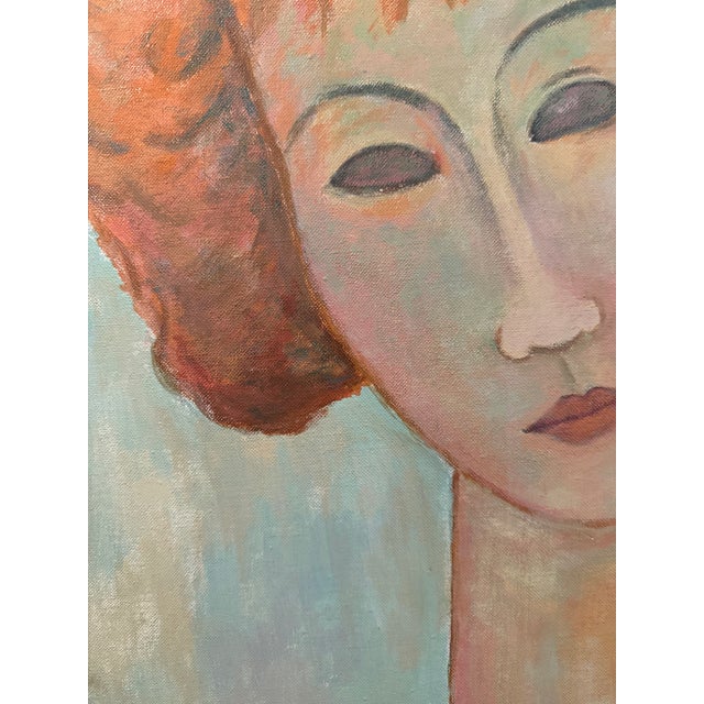 Vintage Oil Portrait After Modigliani in Frame For Sale - Image 4 of 6