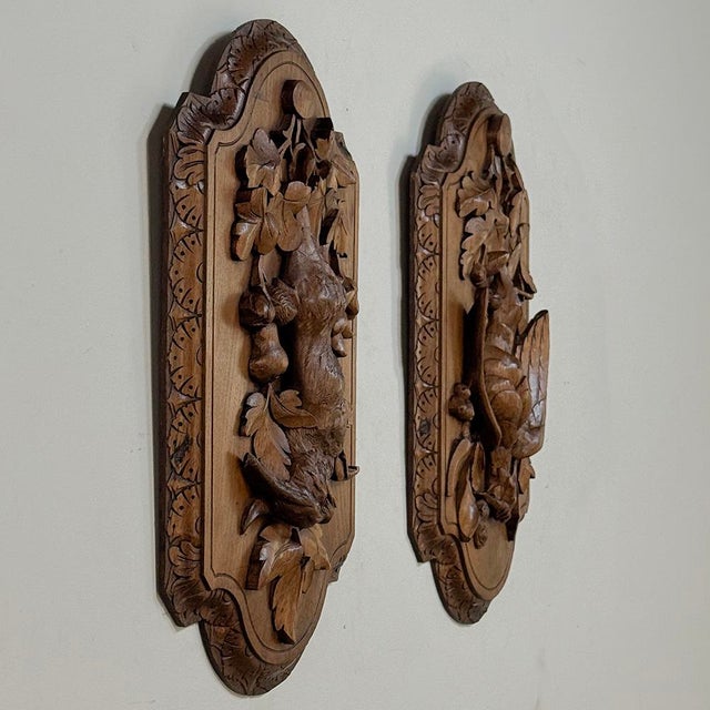 Pair 19th Century Country French Hunt Style Hand-Carved Oak Plaques For Sale - Image 15 of 16