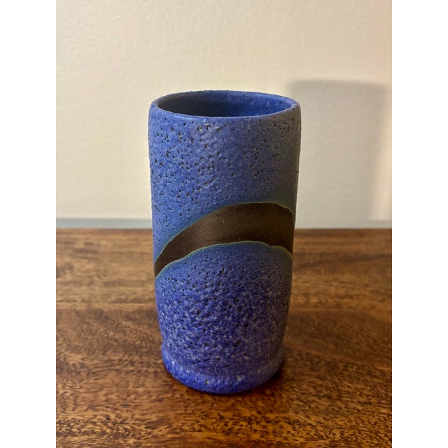 Vintage Mid-Century Modern Cobalt Lava Glaze Studio Vase Signed For Sale In Miami - Image 6 of 6