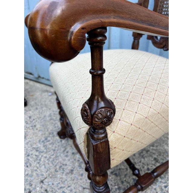 Early 20th Century Antique Renaissance Revival Carved Gothic Cane Back Spanish Feet Throne Armchair For Sale In Washington DC - Image 6 of 10