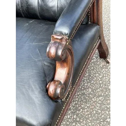 Victorian Black Leather Buttoned Back Armchair For Sale - Image 6 of 11