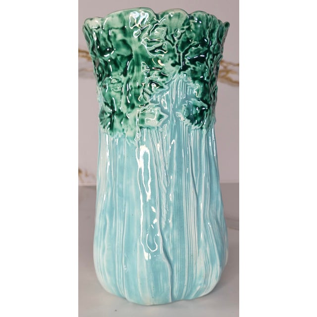 Ceramic Late 19th Century Majolica Turquoise Celery Vase For Sale - Image 7 of 11