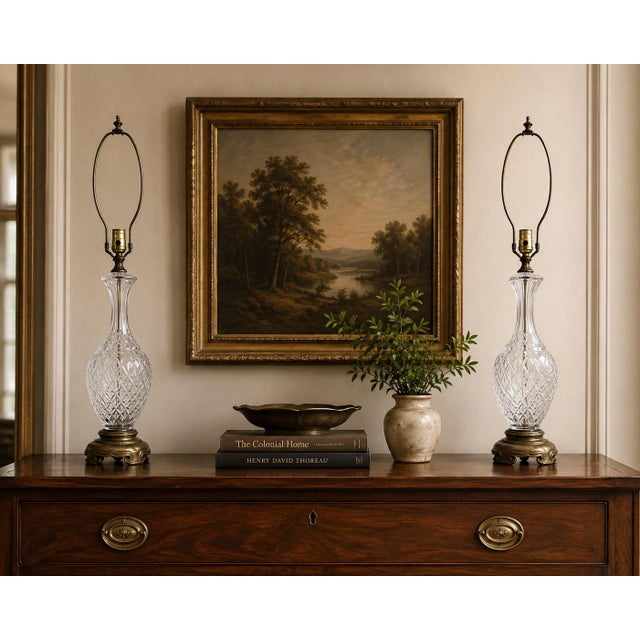 Vintage Waterford Alana Cut Crystal & Brass Table Lamps - A Pair For Sale - Image 11 of 11