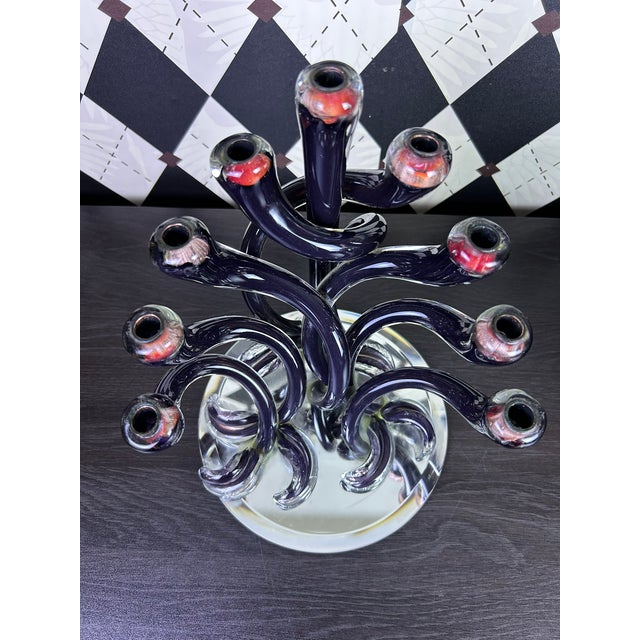 Contemporary Studio Art Glass Menorah Candleholder For Sale - Image 3 of 7