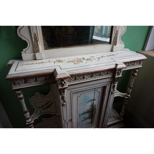 Blue French Hand-Painted Console Table with Mirror and Floral Painting, 1900s For Sale - Image 8 of 18